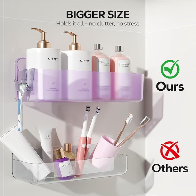 Nieifi Adhesive Shower Shelves, Purple, 5 Pieces | Rustproof ABS, Large Capacity, Removable Design, Easy-Clean, No Drilling Shower Organizer for Bathroom Storage & Home Decor - Image 4