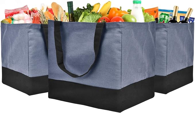 Canvas Reusable Grocery Bags Heavy Duty, 8.3 gal Foldable Large Tote Bag with Handles, Holds 60 lbs Canvas Shopping Bags, 3 Pack by CNaiyunpin