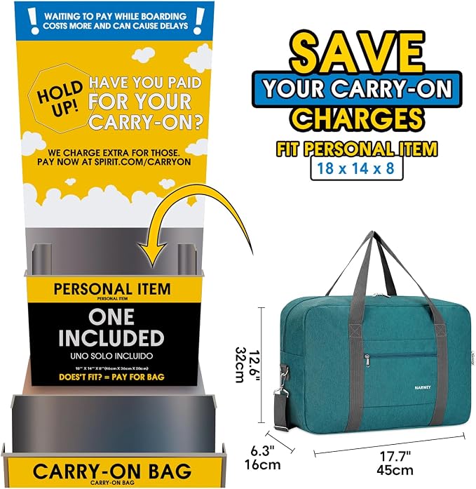 For Spirit Airlines Personal Item Bag Foldable Travel Duffel Bag Tote Carry on Luggage Duffle Overnight for Women and Men - Image 3