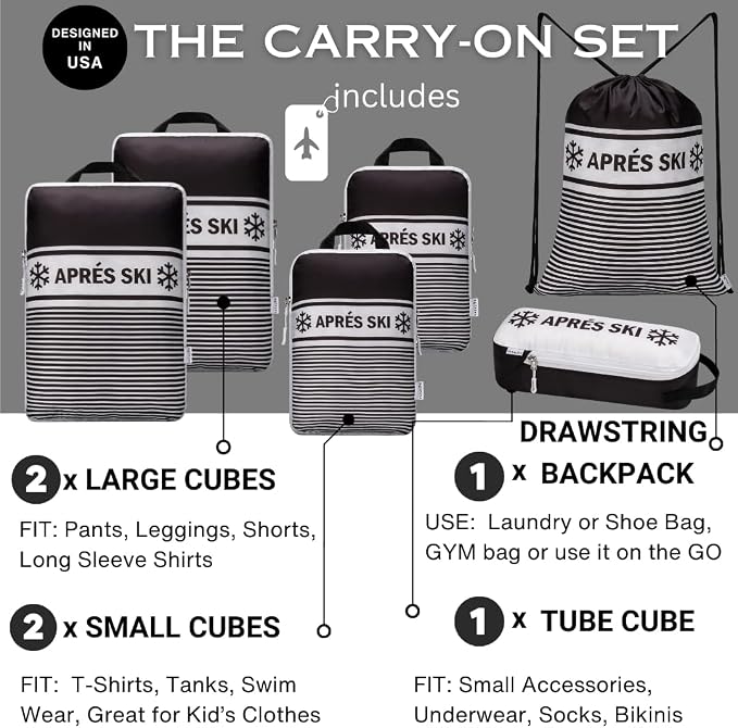 Apres Ski Compression Packing Cubes for Travel 6PC Set, Suitcase Organizer & Space Saver Bags for Luggage with Drawstring Backpack, Apres Ski Bags - Image 3