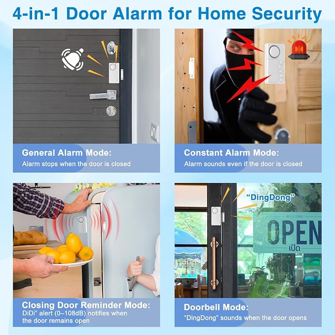 Greencycle Freezer Door Alarm (3/15/30/60S Delay), Door Alarms for Home Security Kids Safety, Close Doors Reminder 108dB Loud, 4Modes, 3 Adjustable Volume for Home, Business, Office, Gate, Shop, 20PK - Image 3