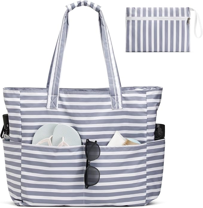 G4Free Large Beach Bag Waterproof Sandproof, Zipper Pool Tote for Women | XL Large Capacity, with Wet Compartment, Foldable Packable with A Pouch, for Swim Travel Grocery - Image 7