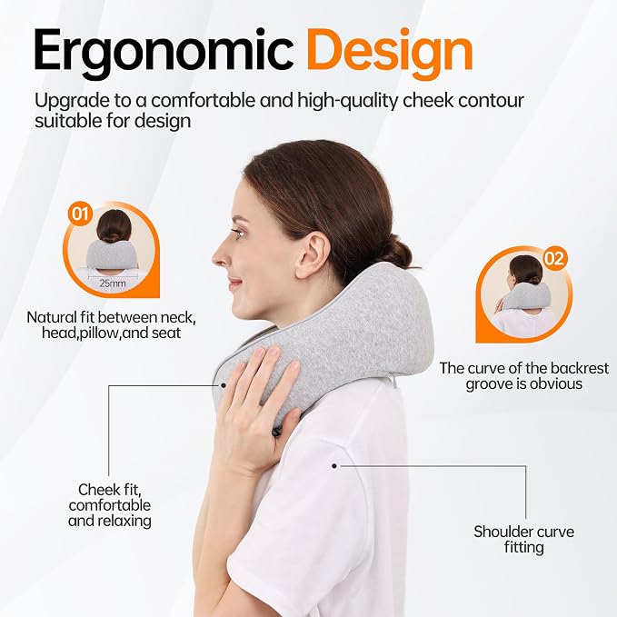 Travel Pillows for Airplanes,100% Pure Memory Foam Travel Neck Pillow | Washable Cotton Cover,Comes with 3D Eye Mask,Earplugs,Storage Bag,Ideal Travel Gift,Relieve Neck Pressure,Light Grey - Image 6