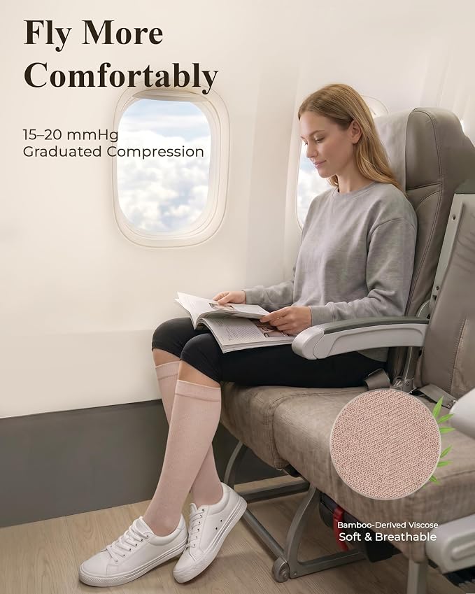 Compression Socks for Women 15-20 mmHg, Viscose from Bamboo, 3-Pair Knee High for Flying, Work & All-Day Comfort - Image 3