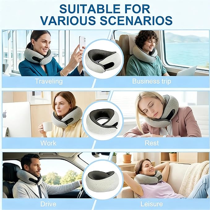 Travel Neck Pillow- 360° Ergonomic Memory Foam Travel Neck Pillow Airplane,Premium Breathable Relief Neck Pain for Long Flights,Car & Office（Pink - Image 8