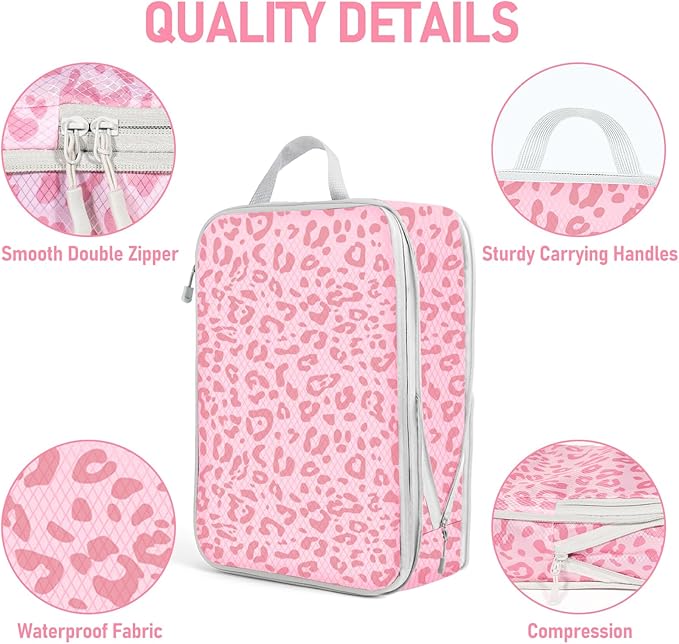 4 Set Compression Packing Cubes For Travel Bags Organizer For Luggage Suitcase Organizer, Compression Bags For Travel Accessories Luggage Storage Set (4 Pcs, Pink Leoparda) - Image 4