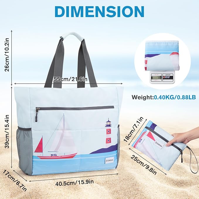 G4Free Beach Bag, Waterproof Sandproof Beach Tote Bag, Large Capacity Foldable for Women - Image 6