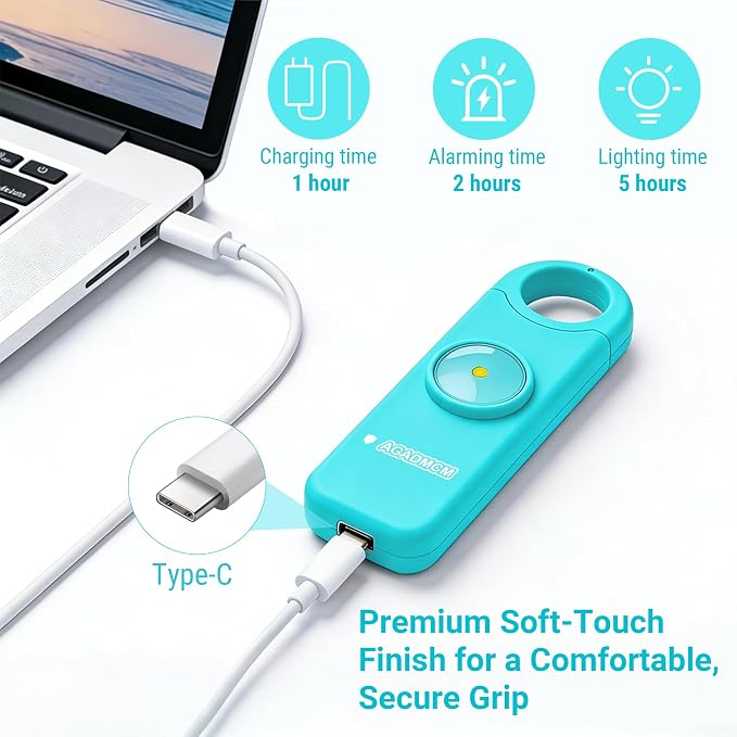 Rechargeable Personal Safety Alarm for Women | 130dB Loud Siren & Strobe Light & Low Battery Notice, Emergency Keychain Alarm for Self Defense (Aqua) - Image 6