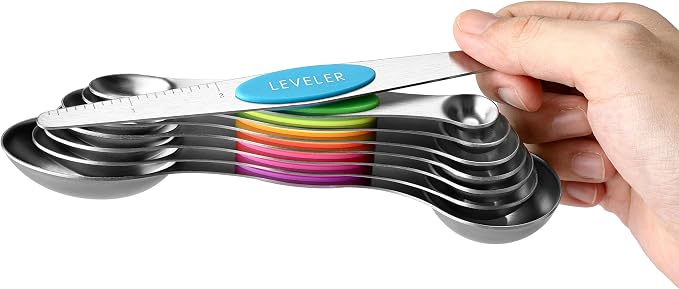 Spring Chef Stainless Steel Magnetic Measuring Spoons Set of 8, Neon | Dual Sided Metal Teaspoon & Tablespoon Measuring Spoons w/ Leveler for Dry & Liquid Ingredients, Fits in Kitchen Spice Jars - Image 8