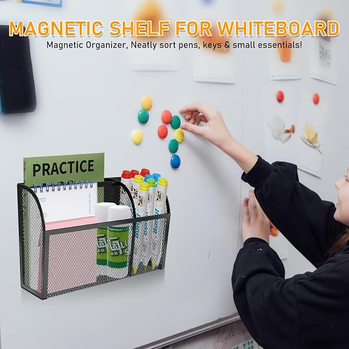 Magnetic Pencil Holder-Magnetic Basket for Fridge 3-Grid Mesh Magnetic Pen Holder for Refrigerator, Extra Strong Magnets Mesh Marker Holder Locker Accessories Organizer for Whiteboard - Image 4