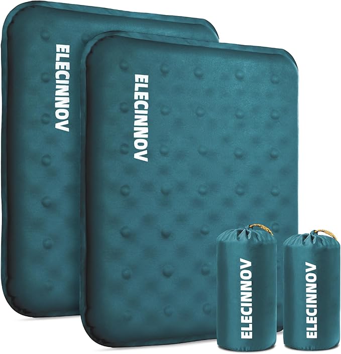 Inflatable Seat Cushion, 2 Pack Self Inflating Memory Foam Portable Stadium Seat Cushions for Bleachers Lightweight Camping Comfort Airplane Cushion for Long Flights Outdoor Events (2 Pack Blue) | Airplane Bleacher Seat Cushion Comfortable & Portable B... by ELECINNOV