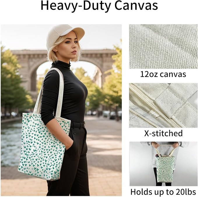 itgowisa Canvas Tote Bag for Women, Tote Bag with Zipper Inner Pocket, Zippered Canvas Bag for Shopping Work Grocery Everyday - Image 2