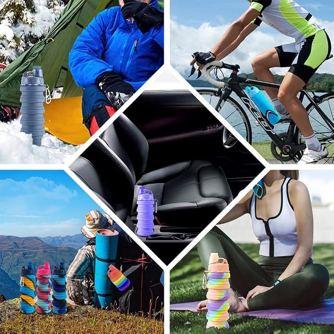 Collapsible Water Bottles 3 pack 500ML (Colorful) | Travel Water Bottle Portable Hiking Water Bottle with Leak proof Reusable BPA Free Silicone Water Bottles. - Image 5
