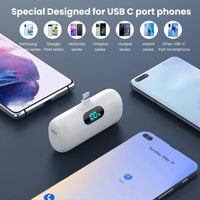 [2-Pack]Portable Charger for iPhone 17/16/15,Mini Power Bank 5000mAh PD USB C Portable Phone Charger,Travel Essential Battery Pack for iPhone 17/17 Air/16/16 pro/15/15 pro Max/Android/Samsung/Moto/LG - Image 3