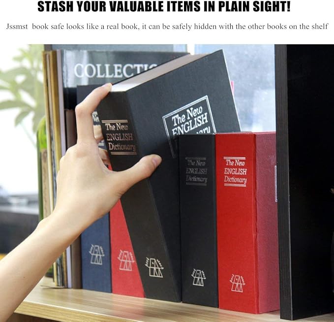 Book Safe with Key Lock – Jssmst Home Dictionary Diversion Safe Lock Box Safe Metal Box, Black Large, SM-BS004BL - Image 8