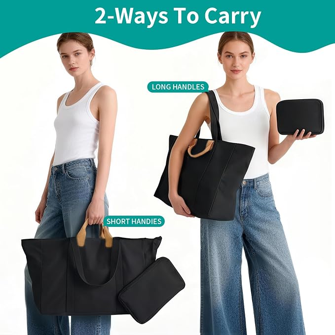20" 12 Gal Extra Large Canvas Travel Tote Bag with Zipper | Oversized foldable lightweight tote, dual handles, big weekender carry tote for travel, shopping, overnight trip - Image 7