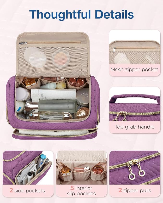 BAGSMART Travel Toiletry Bag for Women, Cosmetic Bag Makeup Bag Organizer with Handle, Travel Bag for Toiletries, Travel Accessories, Full Sized Container - Image 3