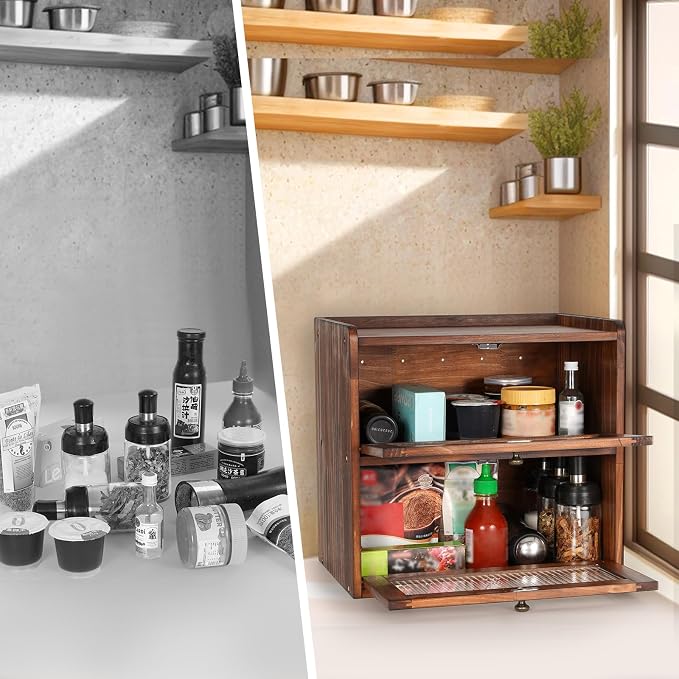 Sunhoo Bread Box for Kitchen Countertop Wooden Bread Storage Container Bin 2 Layer Breadbox Holder Large Capacity Keeper Vintage Farmhouse Food Organizer Pantry Shelf Acrylic Window（Black） - Image 7