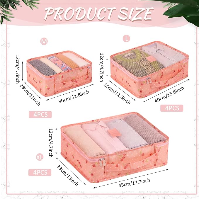 Silkfly 12 Pcs Packing Cubes for Suitcase Travel Luggage Bags Bulk Mesh Organizer Set for Hiking Camping(XL, L, M,Cherry,Pink) - Image 2