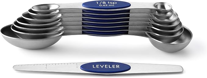 Spring Chef 8 Magnetic Measuring Spoons Set for Baking & Cooking, Sapphire | Stainless Steel Teaspoon & Tablespoon Measuring Spoons with Leveler for Dry & Liquid Ingredients, Dual Sided, Dishwasher Safe - Image 8
