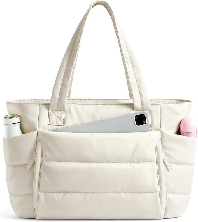 Uselike Tote Bag for Women with Zipper, Quilted Puffer Tote Bag with Compartments, Lightweight Puffy Work Bags for Women by Uselike