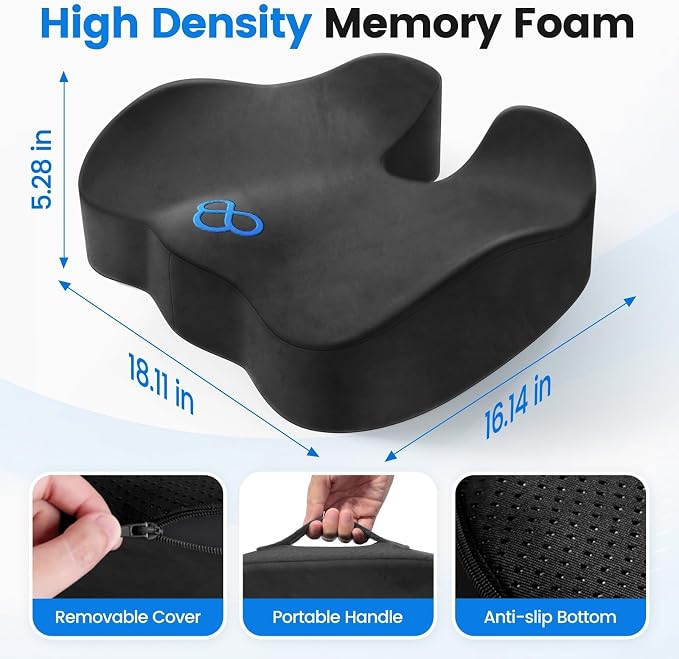 Seat Cushion, Non-Slip Memory Foam Chair Cushion for Taibone, Grey/X-Large | Chair Pillow with Handles for Car Office Chair, Tailbone/Sciatica Easing& Post-Surgery Recovery Chair Cushion - Image 2