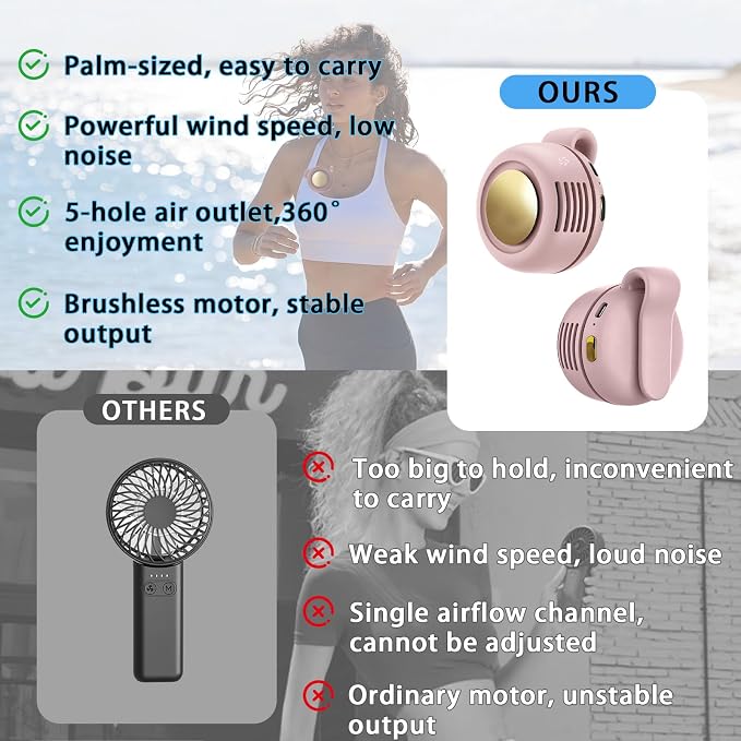 Portable Clip-On Fan, Mini USB Rechargeable 360° Rotatable Fan, Personal Fan 3-Speed Silent Mini Bladeless Fans (1 pack（Pink）) - Image 5