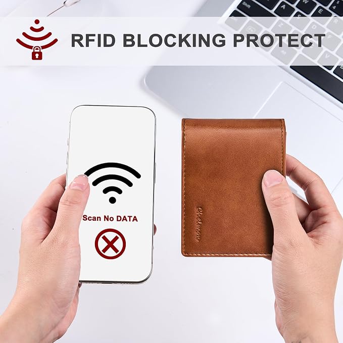 Chelmon Slim Wallet for Men ID Window with RFID Blocking Minimalist Front Pocket Bifold Bussiness Card Holder Gift for Men, Alaska Brown - Image 4