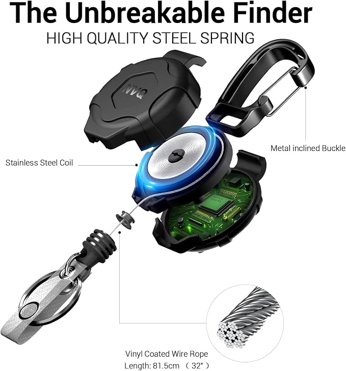Retractable Key Finder & Badge Reel, Bluetooth Tracker Works with Apple Find My – Anti-Lost Locator for Keys, Handbag, Work ID, Never Lose Your Essentials, 400ft Range, Loud Alert, Black 1Pack - Image 2