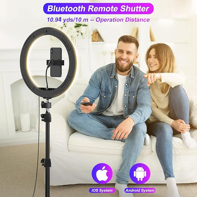 13.3"Ring Light with Music Mode, 75"Tripod and Desk Stand, 2 Phone Holders | Ring Light with Stand/Wireless Remote/3 CCT Mode & 96 RGB Color Modes for TikTok/ iPhone/LiveStream/Makeup/YouTube - Image 4