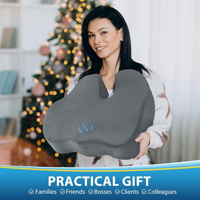 BlissTrends Thick Seat Cushion for Office Chair & Car Seat, XL, LightGrey | 5.2in Memory Foam with Removable Velvet Cover, Ergonomic Tailbone & Sciatica Support for Pressure Relief and Long Sitting - Image 7