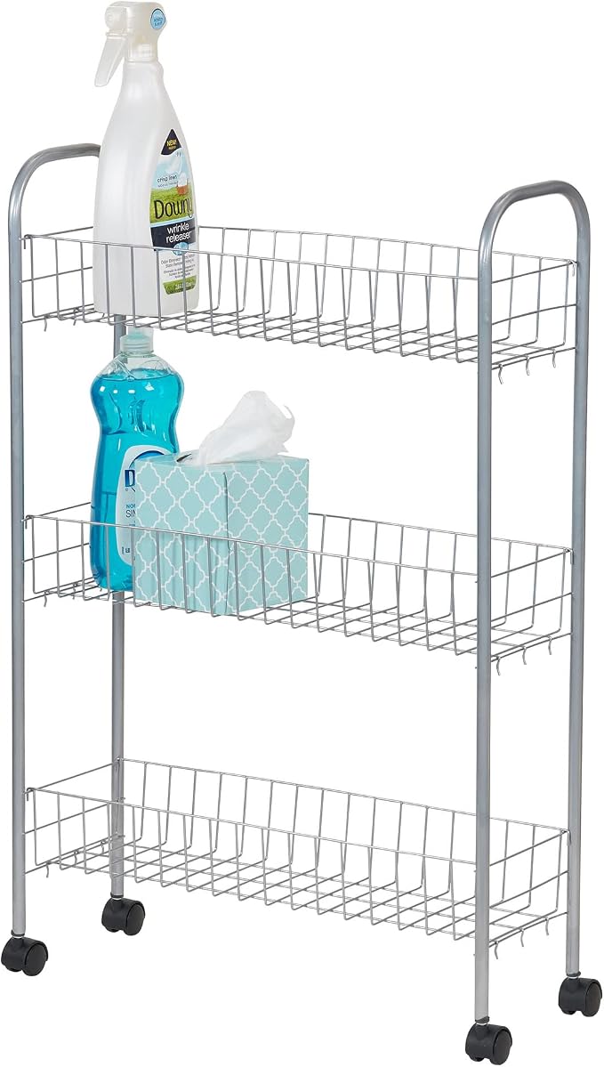 Household Essentials Slim Storage Cart, 3 Shelf Storage Cart with Wheels, Perfect for Laundry Rooms, Bathrooms, Pantries, Kitchens and More - Image 5