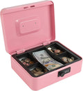 xydled Steel Cash Box Safe with Combination Lock,Money Safe Box with Removable Coin Tray,Large,9.84"x 7.87"x 3.54",Pink by xydled