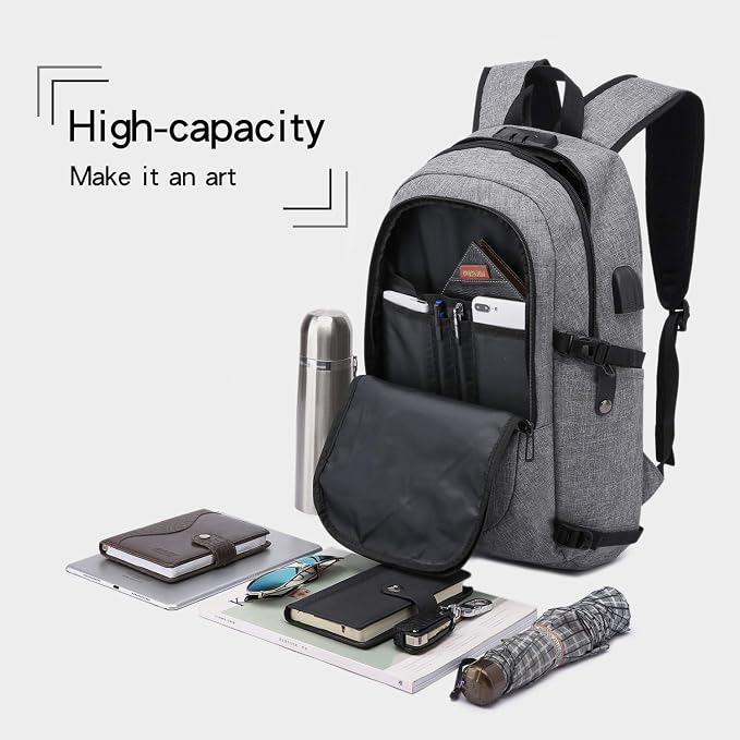 WENIG Laptop Backpack,Business Travel Anti Theft Backpack for Men Women with USB Charging Port,Slim Durable Water Resistant Computer Backpack Fits 15.6 Inch Laptop Notebook,Grey - Image 3