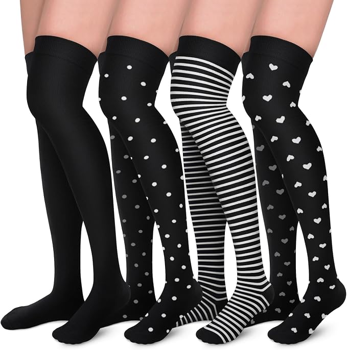 Aoliks Compression Socks for Women and Men 4 Pairs, Mild Support | Long Knee High Stockings for Nurses Running Travel Flying Pregnancy Athletic 15-20 mmHg by Aoliks