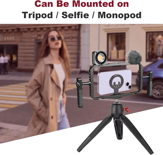 Magnetic Phone Cage with Handle,Smartphone Cage Kit with 360° Rotation Handgrip and Magnetic Sticker for Photography,Compatible with iPhone 17/16/15/14/13 Series and Andriod Phones (Black) - Image 7