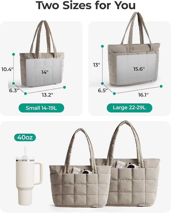 BAGSMART Expandable Tote Bag for Women, Puffer Work Tote Travel Bag | Quilted Carry On Bag for Travel Work Gym College, Waterproof Travel essentials - Image 5