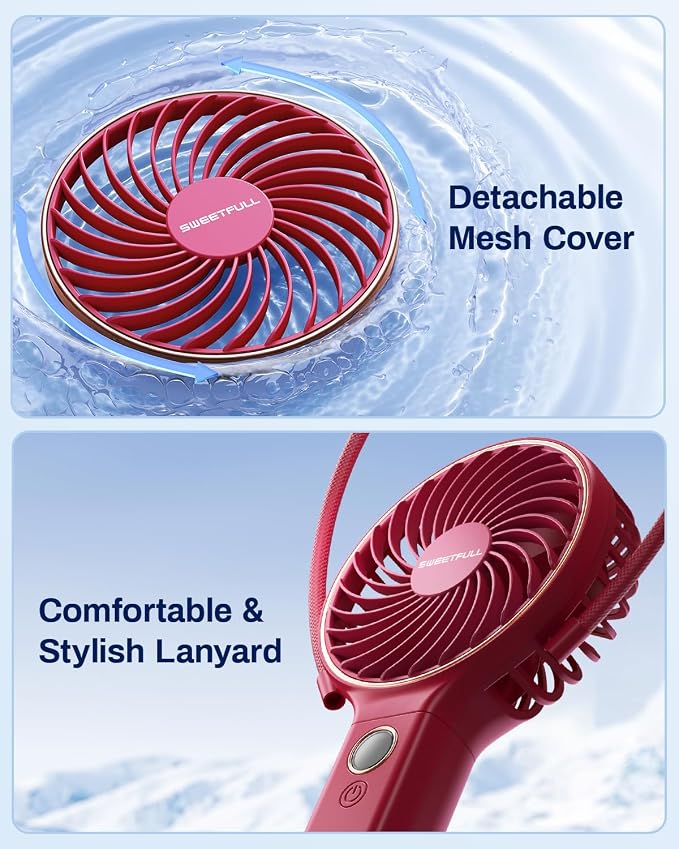 SWEETFULL Handheld Portable Fan, 5000mAh Rechargeable Battery, 6 Speed Wind, LED Digital Display, Foldable Electric Personal Mini Travel Fan with Backup Power, Summer Essentials Gifts for Women Girl - Image 8