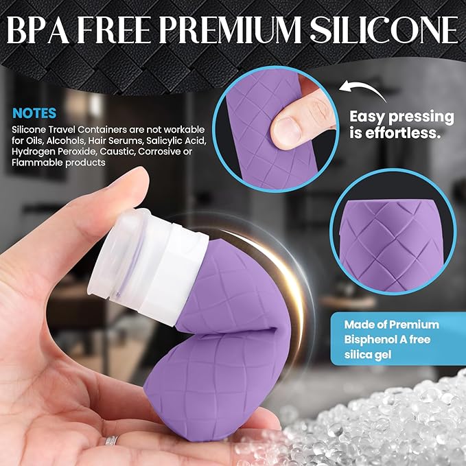 Silevoler Travel Bottles for Toiletries, TSA-Approved Travel Size Container | Woven Pattern BPA Free Silicone Leak Proof Refillable Liqus Shampoo And Conditioner Essentials Toiletry Bottles(Purple) - Image 4