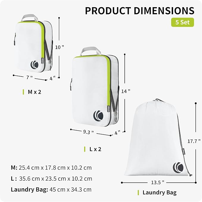 Cipway 5 Set Compression Packing Cubes for Travel (White 5pcs) | Ultralight Travel Cube Organizers for Carry-On Luggage, Suitcase & Backpack Travel Essentials - Image 5