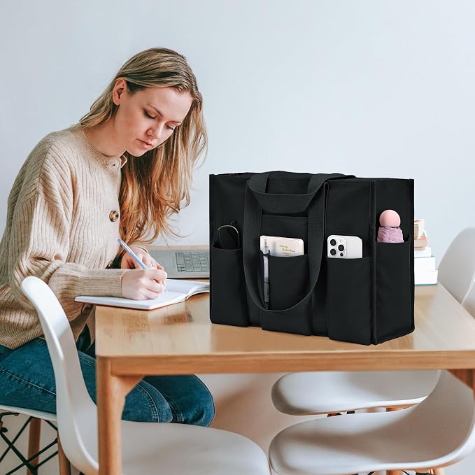 Becokan Large Tote Bag for Women Waterproof with 12 Pockets Top Zipper Closure Utility Teacher Nurse Bags for Work School - Image 2
