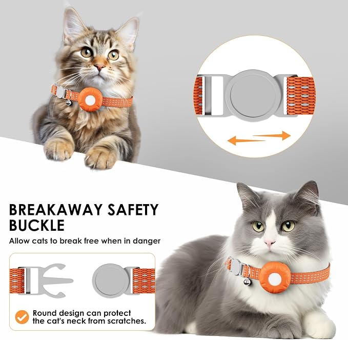 Cat Tracker, GPS Tracker Compatible with Apple Find My App(Only iOS), Waterproof Cat Tracker Collar with Bell and Safety Elastic Buckle, No Monthly Fee, Territory & Location History (Orange) - Image 5