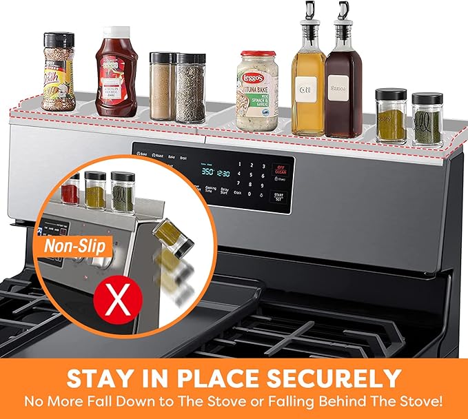 Hydream Stove Top for Silicone Shelf,30 Inch Magnetic Shelf Over the Stove Spice Rack of,Kitchen Organizer Magnet Above Stovetop Flat Back of Storage Suctioned-Light Grey - Image 6