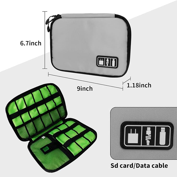 Lcsmaokin Electronics Organizer Travel Case,Electronic Accessories Storage Bag,Portable Waterproof Cable Organizer Bag,Travel Cord Organizer Bags for Small Charging Cord Storage,SD Card-Grey Green - Image 4