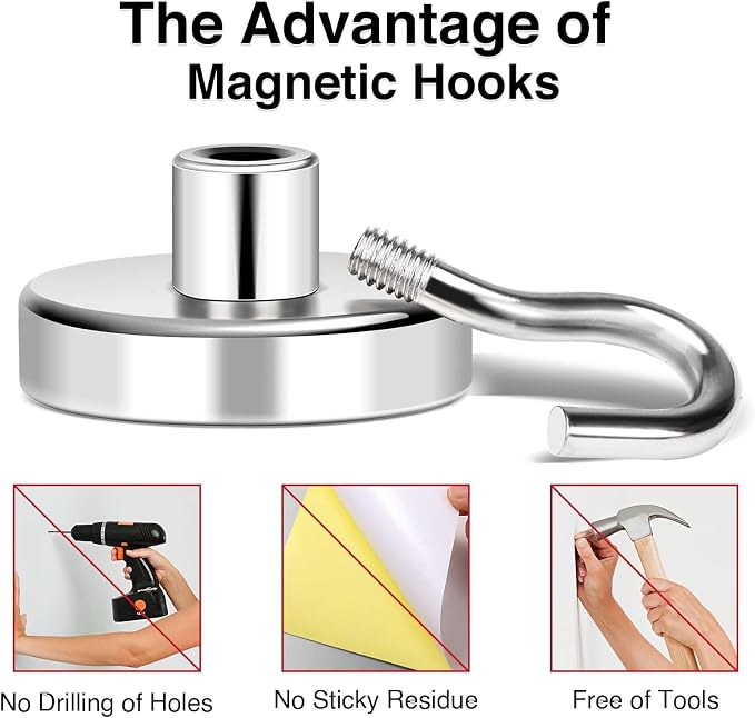 Magnetic Hooks 85lbs Strong Magnets Hook 18 Pack | Heavy Duty Extra Strong Cruise Hook for Hanging Industrial Metal Refrigerator Hooks for Cruise Cabins Fridge Kitchen Grill - Image 5