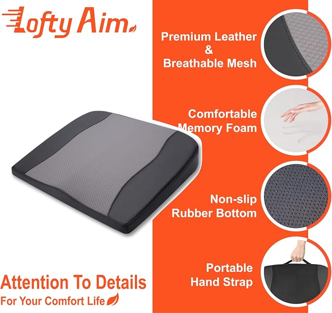 Lofty Aim Car Seat Cushion, Memory Foam Car Seat Cushions for Long Driving | Comfy Car Seat Pillow for Pain Relief, Driver Seat Cushion Adds Height, Butt Cushion for Car, Truck, Office Chair, B&G - Image 5