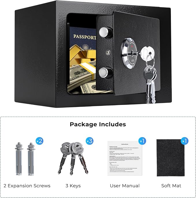 Small Safe Box for Home, Wall Safes 0.23 Cubic Feet, Heavy Duty Steel Safety Lock Box with 3 Keys for Money, Documents, Passort, Jewelry 9.06"x 6.69"x 6.69" - Image 6
