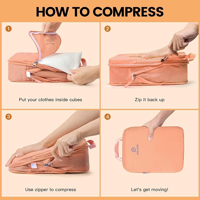 PFEYRPK Lightweight Compression Packing Cubes for Suitcases, Compressible Expandable Travel Packing Organizer with Clear Toiletries and Backpack Bag, Travel Essentials for Carry on Luggage 7 Set - Image 7