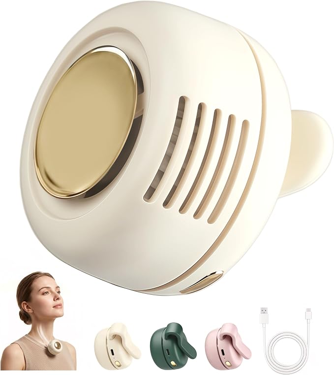 Portable Silent Mini Bladeless Fan Clip On, 3 Speeds & Queit, Hands Free Shirt and Waist Clips Whirlwind Fans, USB Rechargeable, Suitable for Outdoor & Travel & Office (cream white) by SBMKK