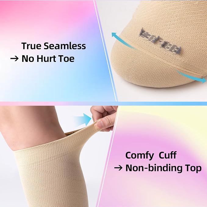 Seamless Moderate Compression Socks for Women & Men 15-20 mmHg - Knee High Support for Circulation, Fatigue Relief - Image 4